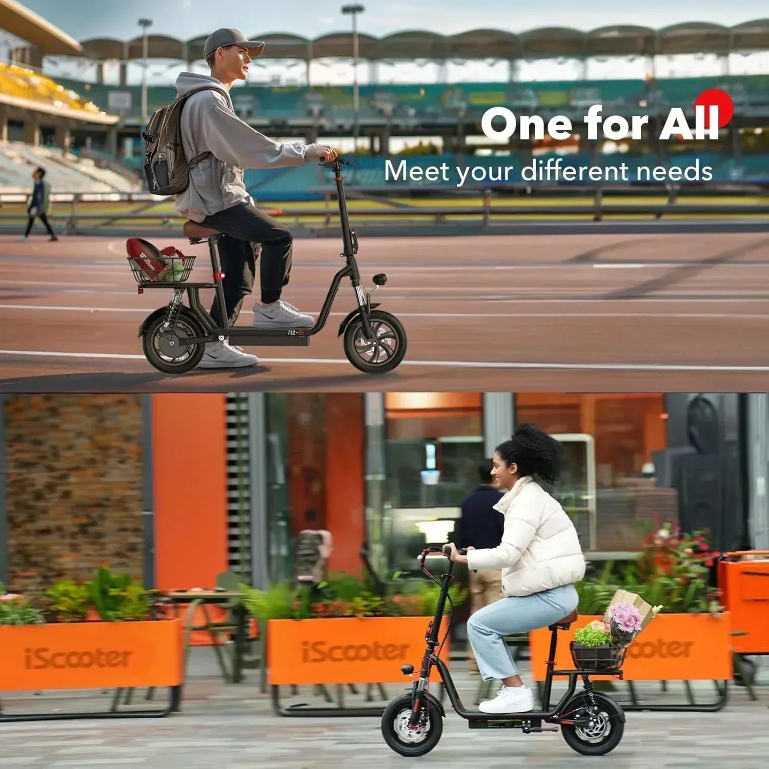 iScooter electric scooter with seat 28/19/15.6 mph top speed dual suspension scooter wourant