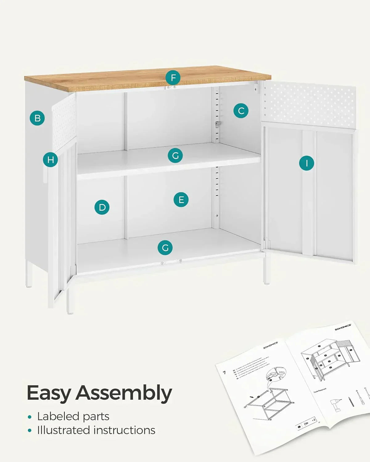 SONGMICS Storage Cabinet Metal Cabinet Sideboard with 2 Doors 15.7 x 31.5 x 29.9 inches wourant