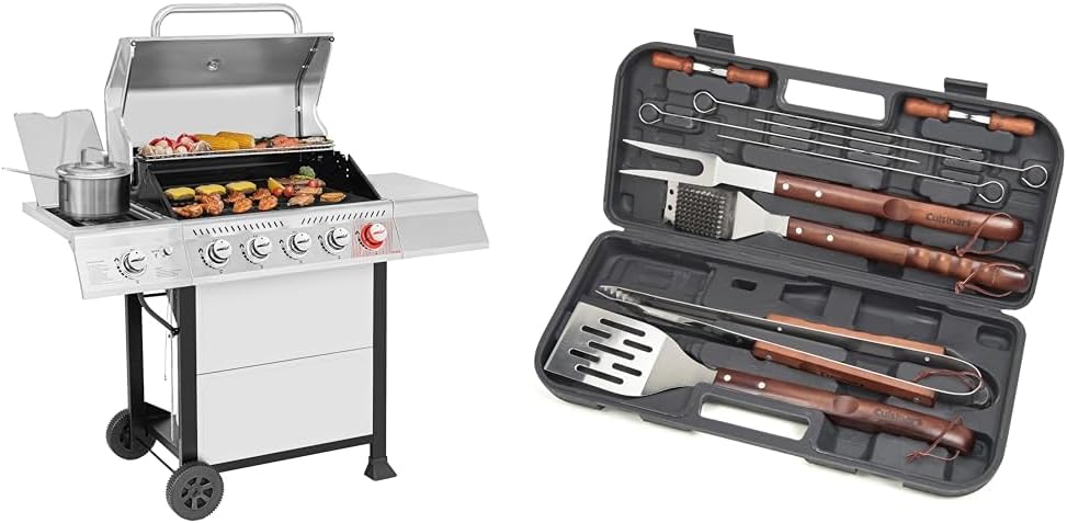 Royal Gourmet GA5401T 5-Burner Propane Gas Grill Sear Burner Side Burner Stainless Steel BBQ Grill wourant