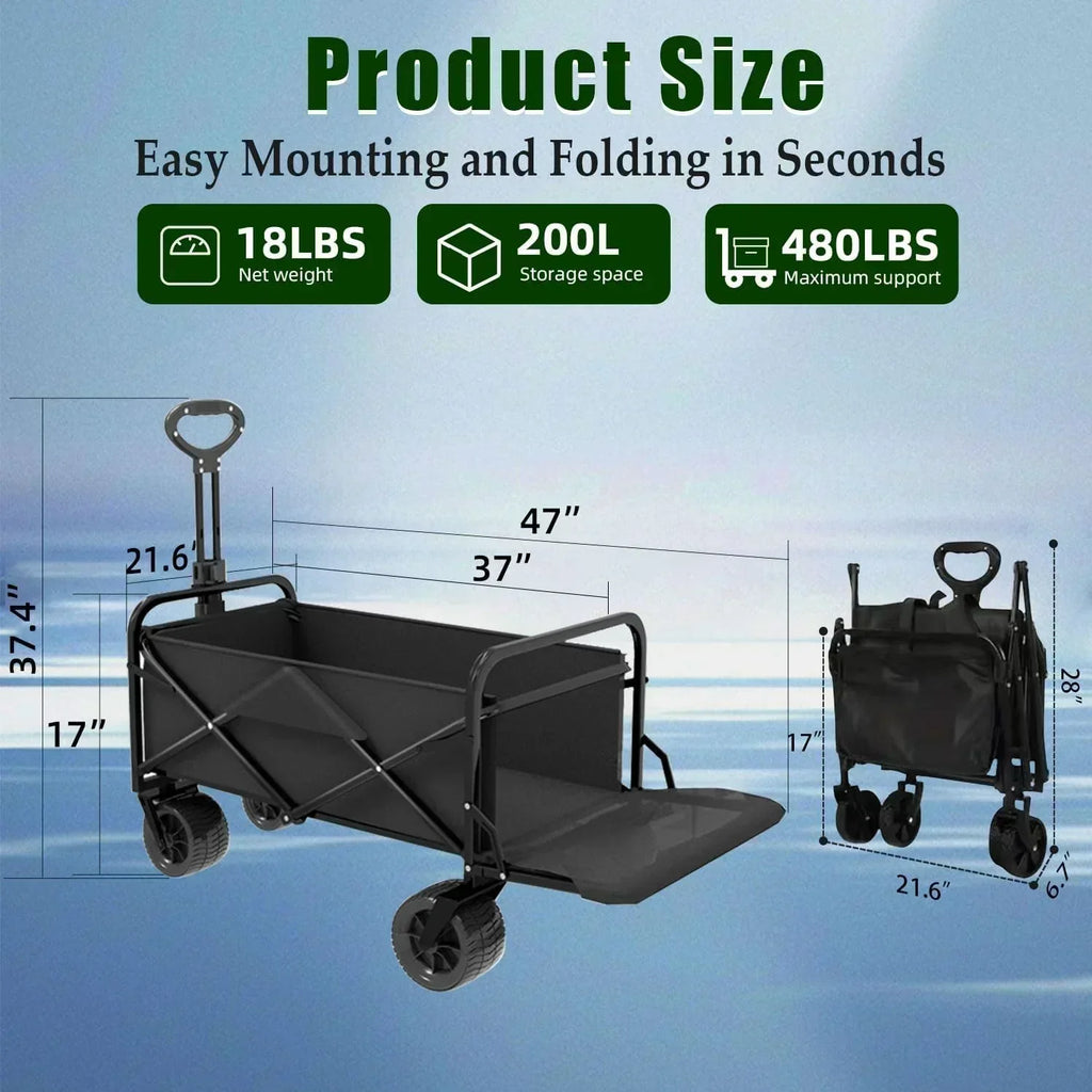 Foldable 4-wheel cart foldable 37 inches long 480 lb capacity heavy-duty beach cart wourant