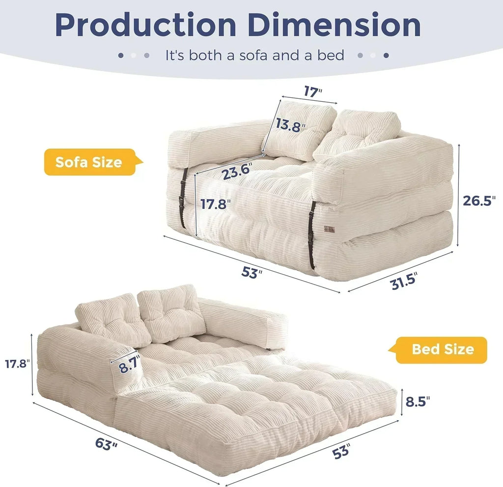 Folding Sofa Bed L-Shaped Convertible Sofa Bed with Armrests and Pillows wourant