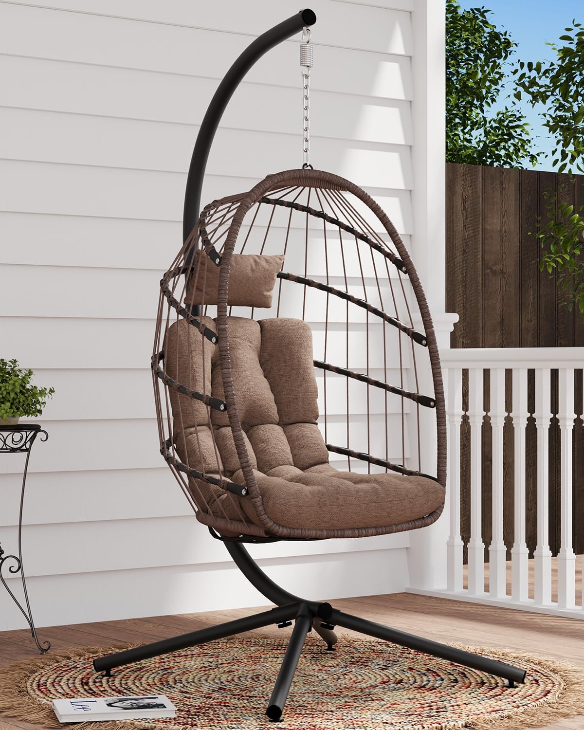 SWITTE Egg Chair Outdoor with Stand Indoor Wicker Hanging Egg Swing Chair with Cushion wourant