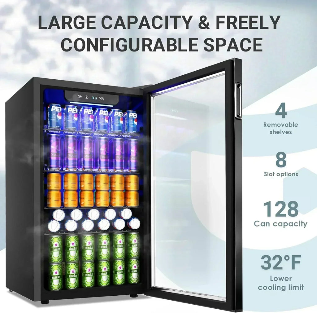 EUHOMY Beverage Refrigerator Cooler 130 Can Mini Fridge with Glass Door Beverage Cooler wourant