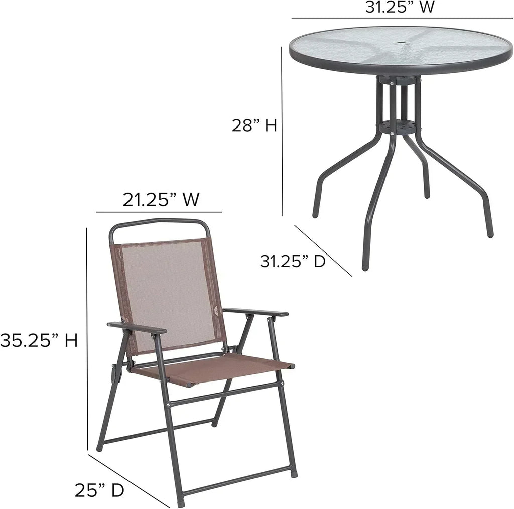 EMMA + OLIVER 6 Piece Brown Patio Garden Set with Umbrella Table Set of 4 Folding Chairs wourant