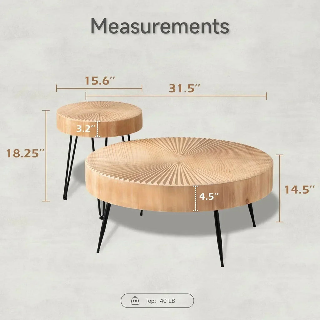 Two-Piece Modern Farmhouse Living Room Coffee Table Set Round Nesting Tables wourant