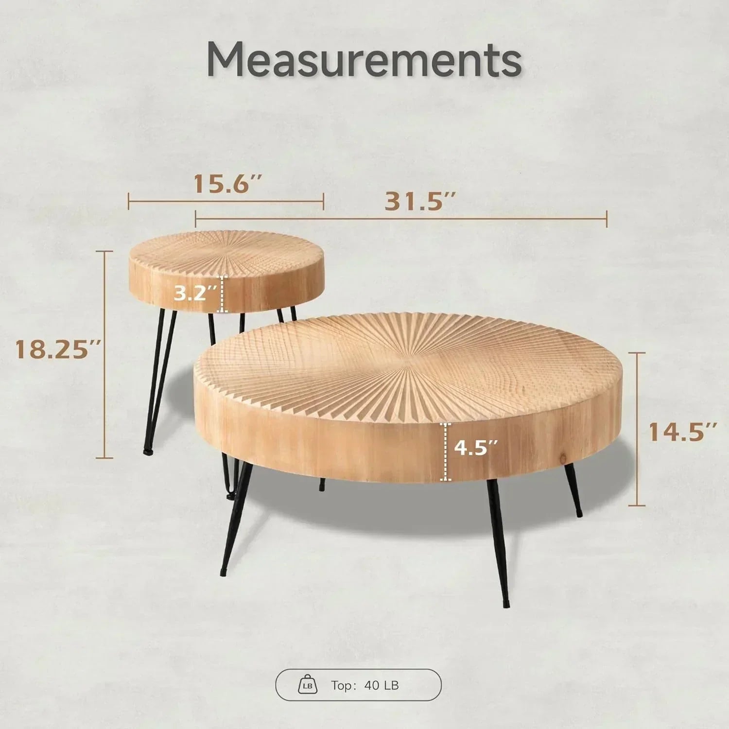 Two-Piece Modern Farmhouse Living Room Coffee Table Set Round Nesting Tables wourant