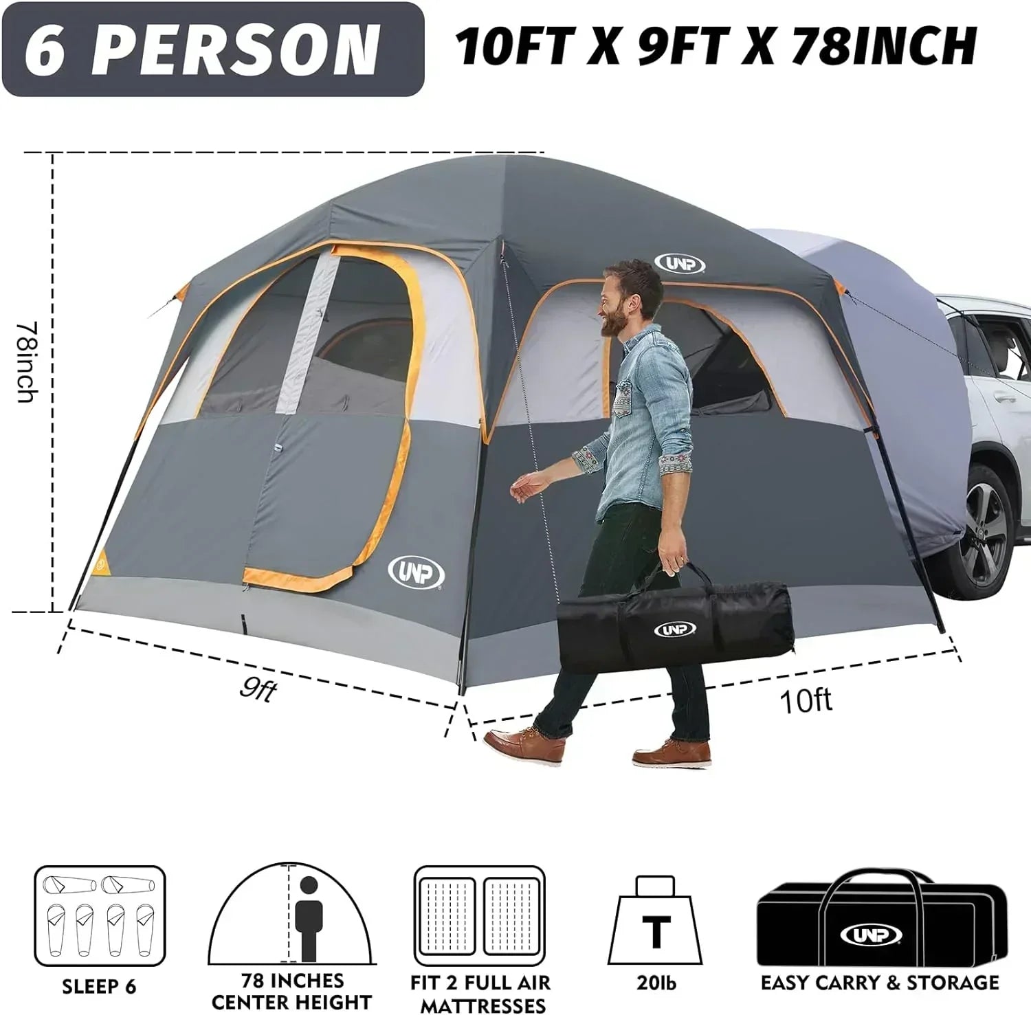 SUV Tent for Camping 6-Person SUV Tailgate Tent - Easy Set Up with Rainfly wourant