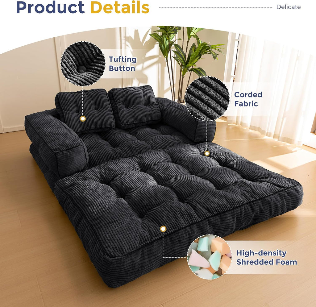Folding Sofa Bed L-Shaped Convertible Sofa Bed with Armrests and Pillows wourant
