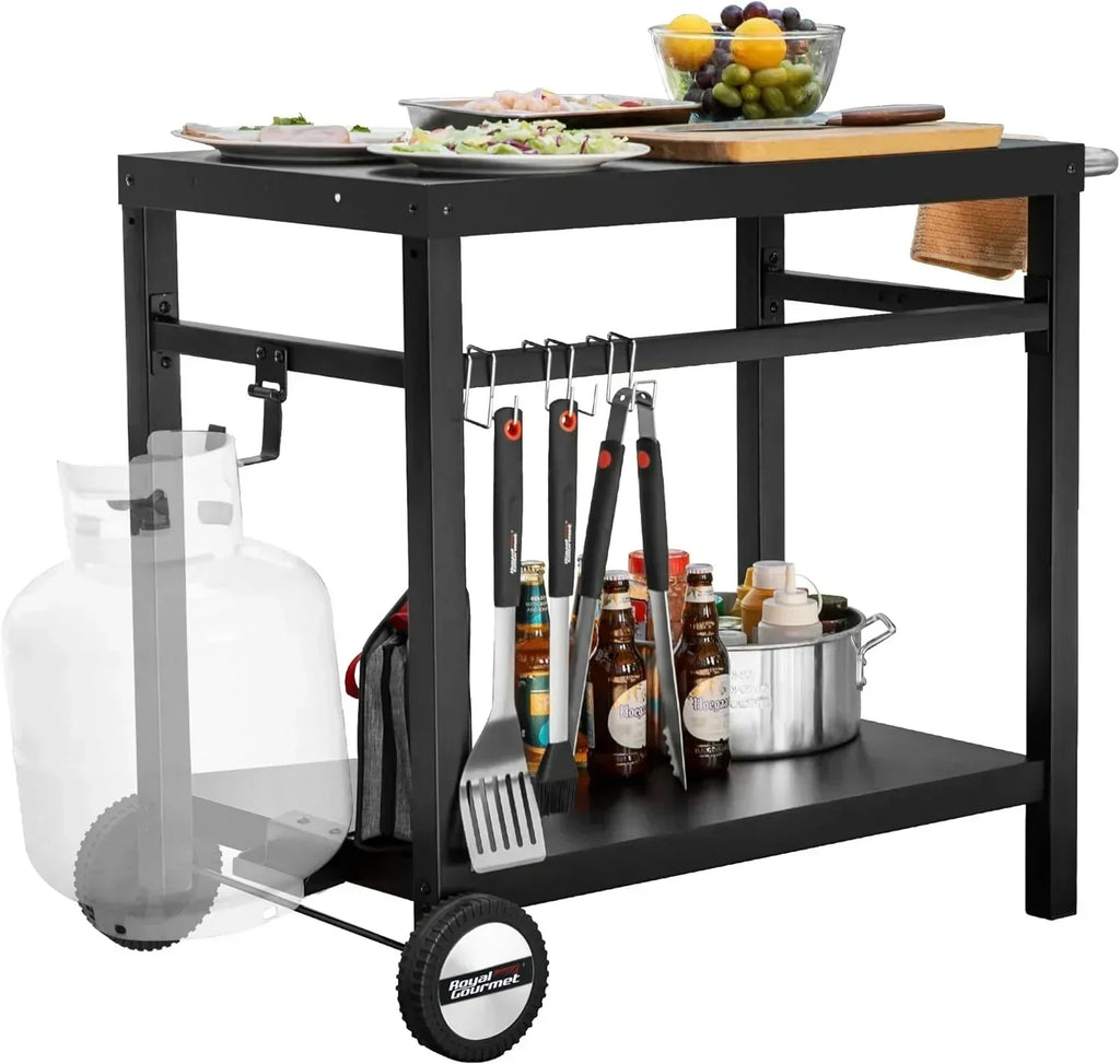 Royal Gourmet Dining Cart Table with Double-Shelf Movable Stainless Steel Flat Top Grill Cart wourant