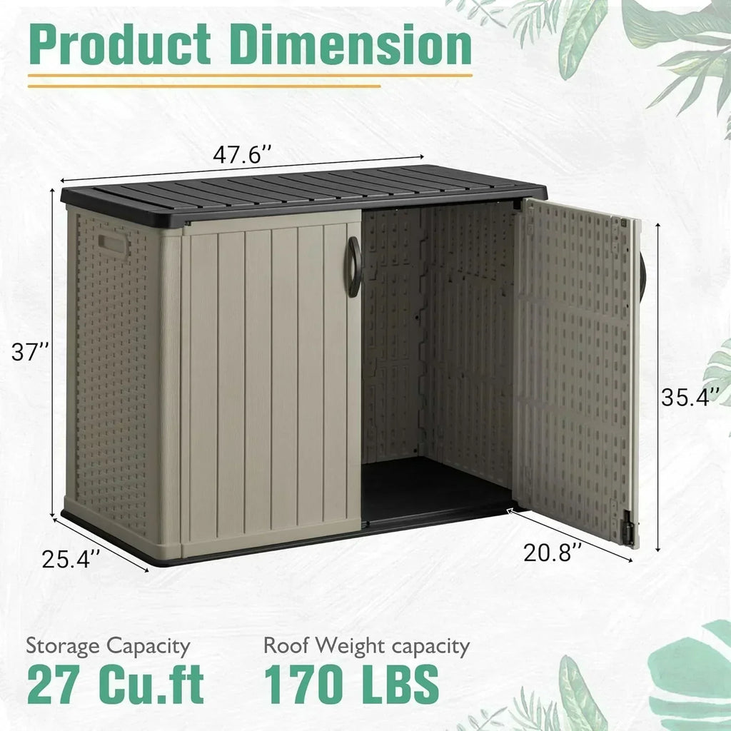 Greesum Outdoor Horizontal Storage Shed 27 Cu.ft Resin Large Storage Box for Garden Patio wourant