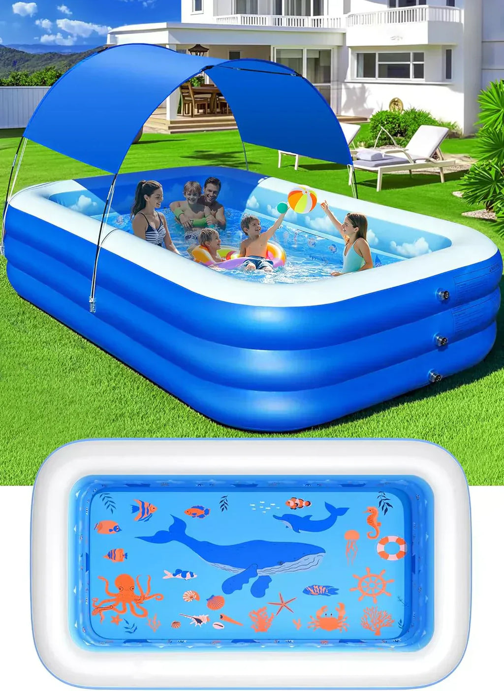 Inflatable Pool with Canopy Upgraded Inflatable Swimming Pool Large Inflatable Blow up Pools wourant