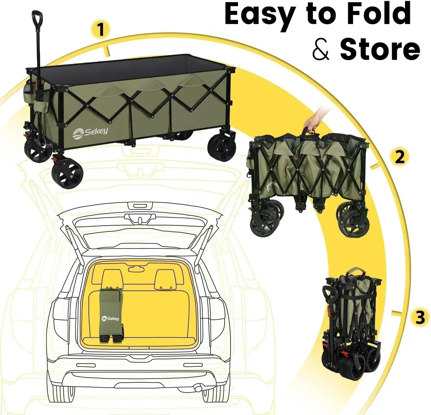 Sekey 48 Inch Long Foldable Extended Travel Cart 440 Lbs Folding Multi-Purpose Garden Cart wourant