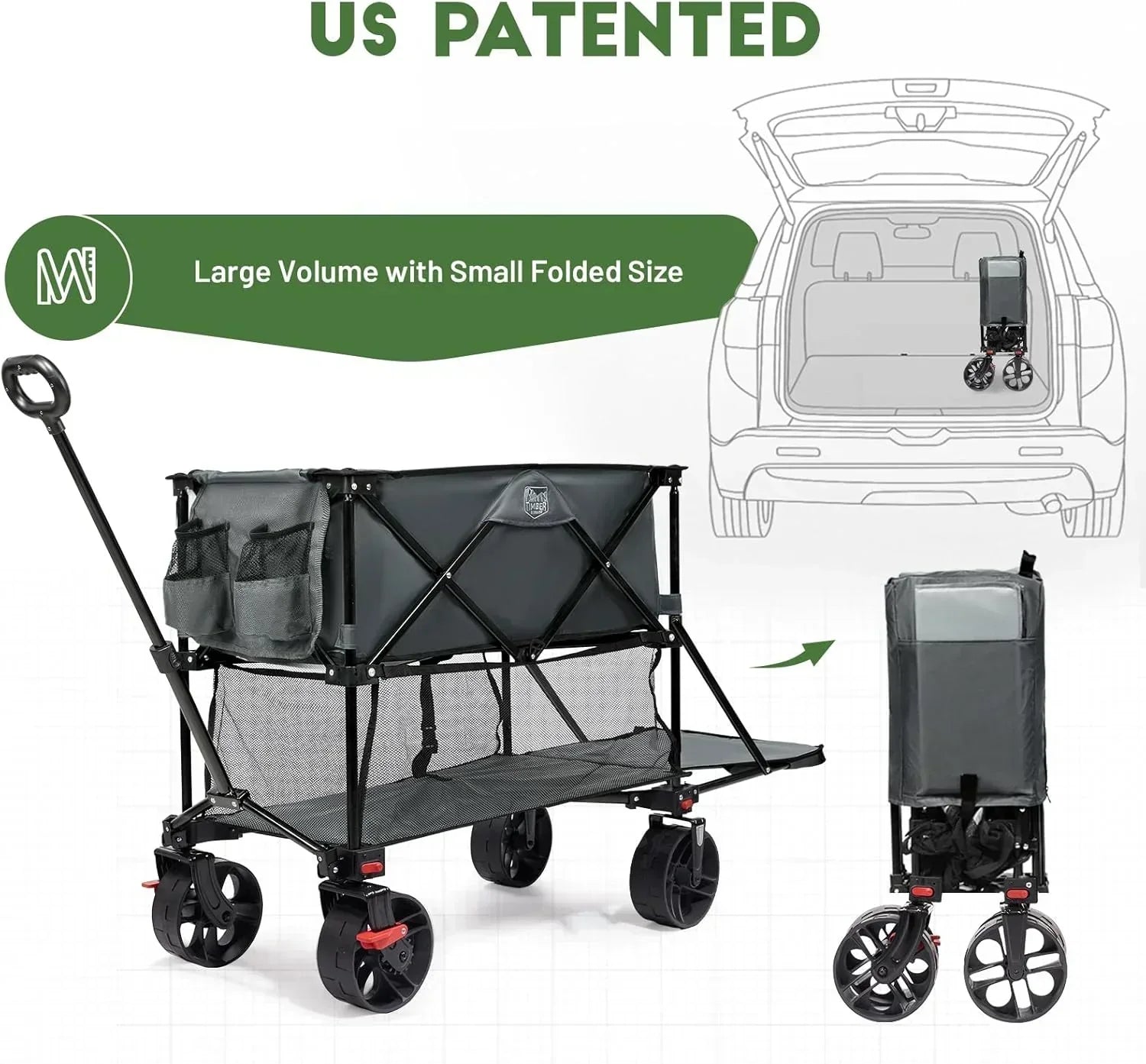 400L Large Capacity Folding Double Decker Cart with Brakes 54 Inch Extra Long Extended Cart wourant