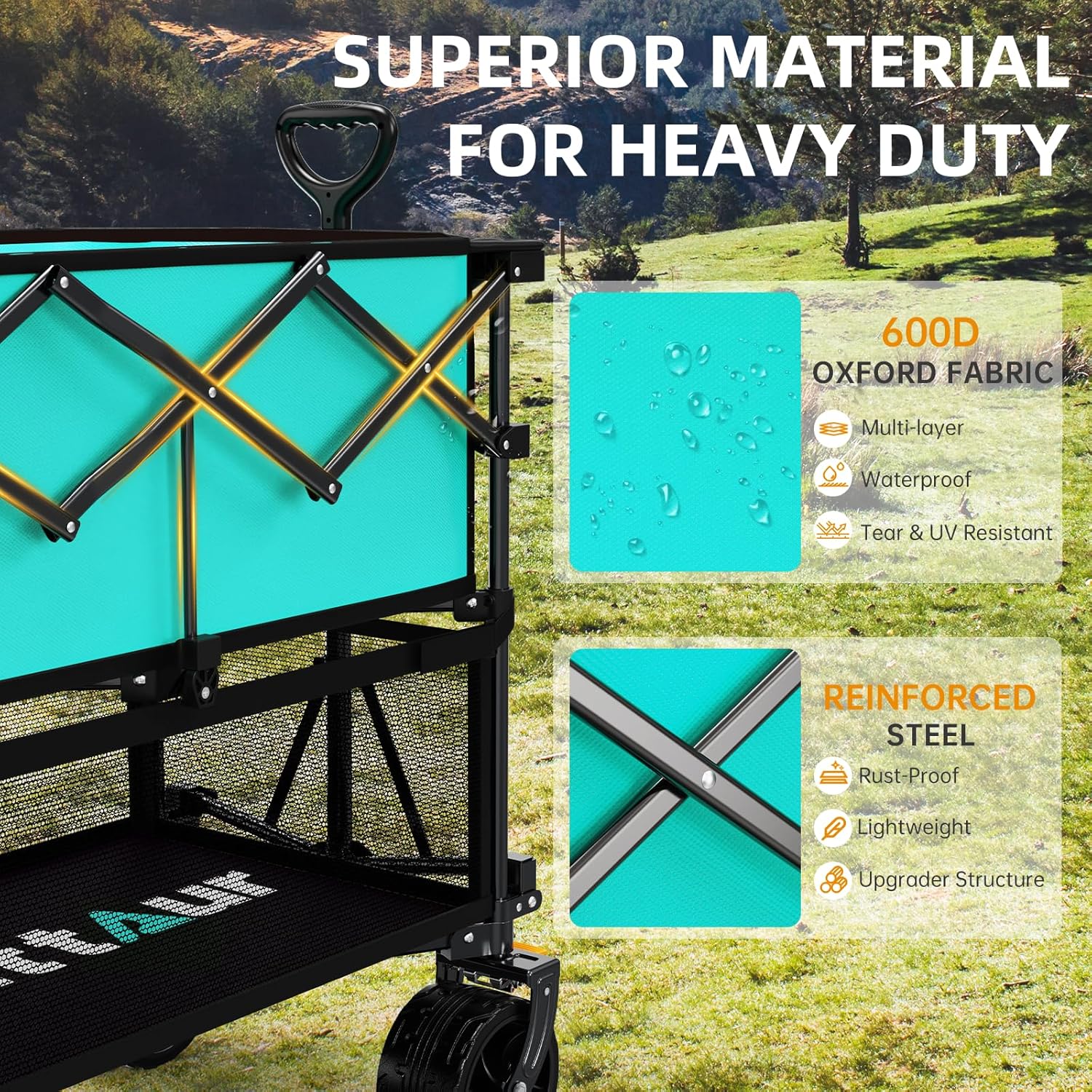 Foldable 50''L Extra Long Double Decker Wagon for Sport 400L Collapsible Heavy Duty Wagon Cart wourant