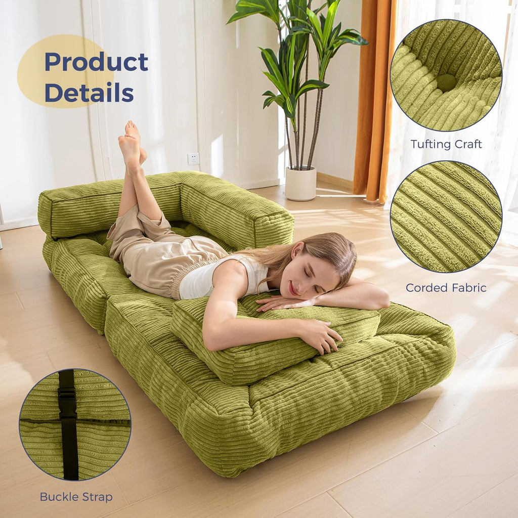 Folding Sofa Bed L-Shaped Convertible Sofa Bed with Armrests and Pillows wourant
