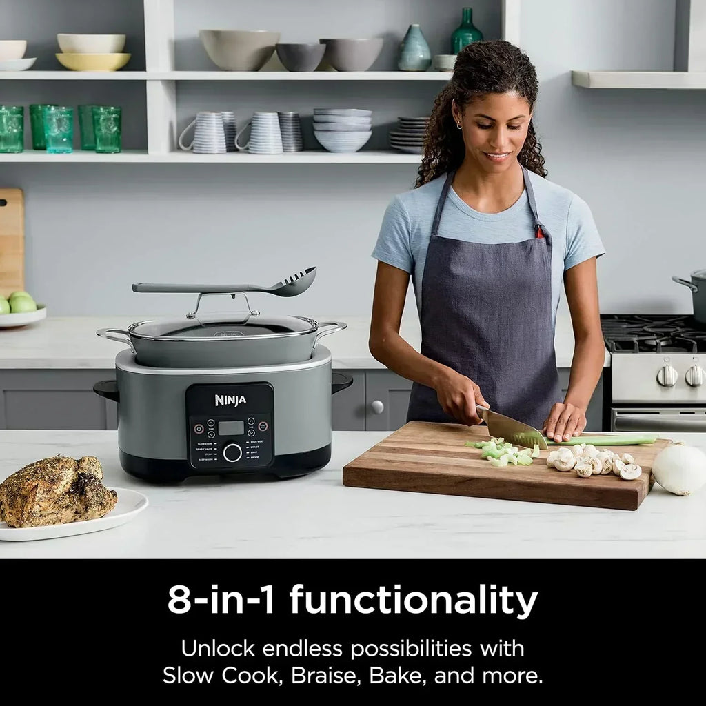 Ninja Slow Cooker 8.5 Quart Multi Cooker with Dutch oven steamer glass lid with integrated spoon wourant