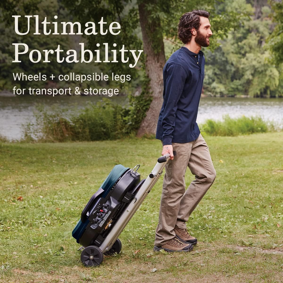 RoadTrip 285 Portable Stand-Up Propane Grill with 3 Adjustable Burners Instastart Ignition 20,000 BTUs wourant
