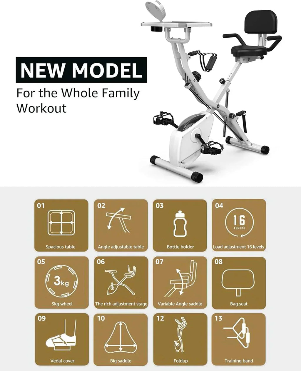 Foldable Exercise Bike Stationary Bikes  5 IN 1 Indoor Workout Cycling Bike Quiet Magnetic Resistance wourant