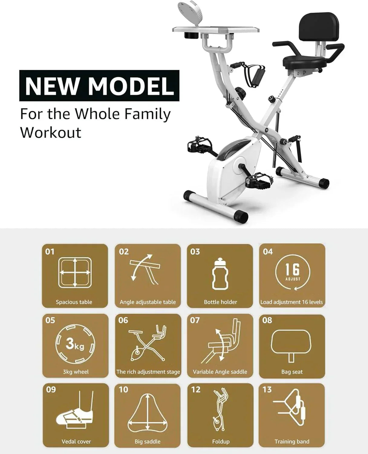 Foldable Exercise Bike Stationary Bikes  5 IN 1 Indoor Workout Cycling Bike Quiet Magnetic Resistance wourant