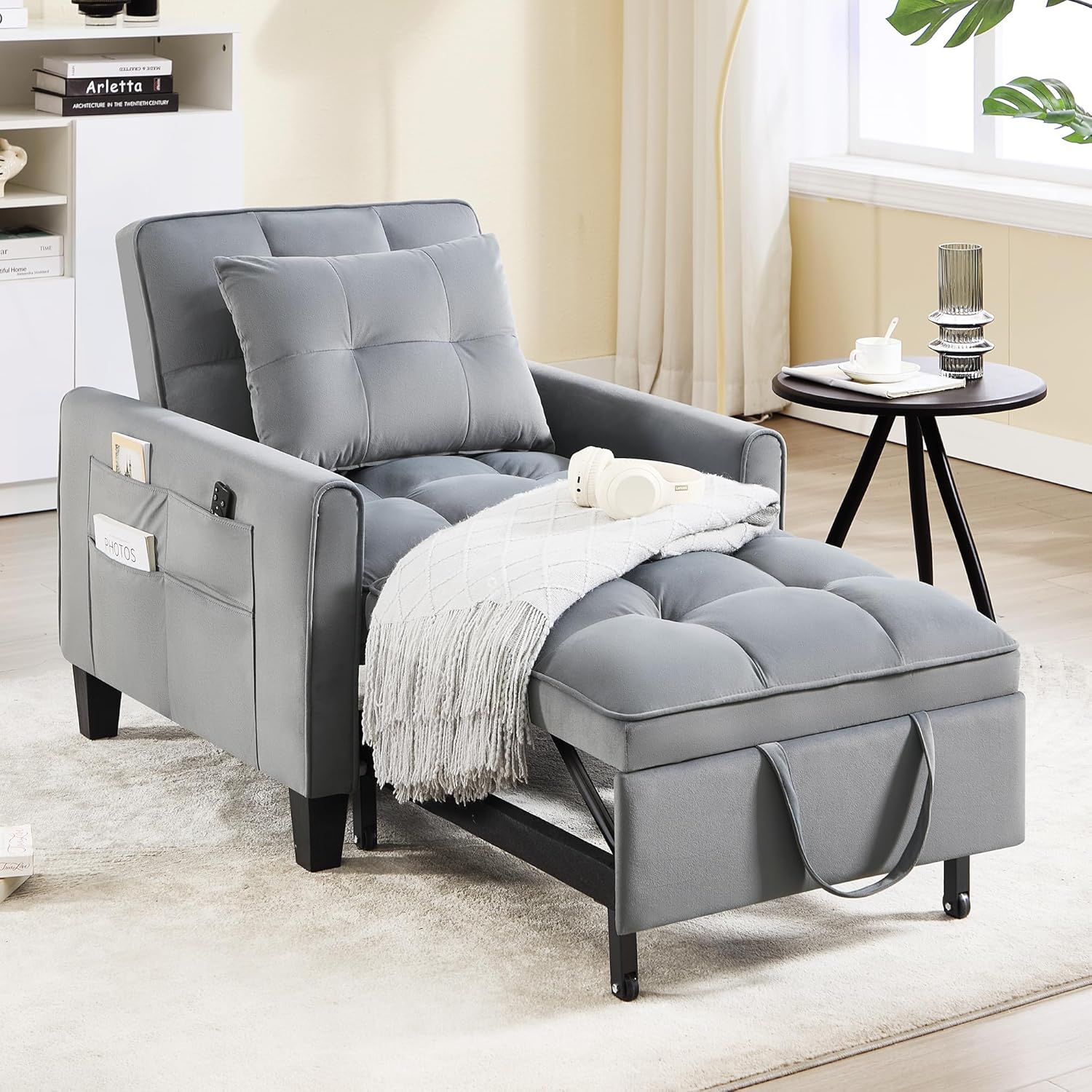 Convertible Sleeper Chair 3 in 1 Sleeper Chair Bed Pull Out Sofa Bed Chairs Velvet Single Sofa wourant