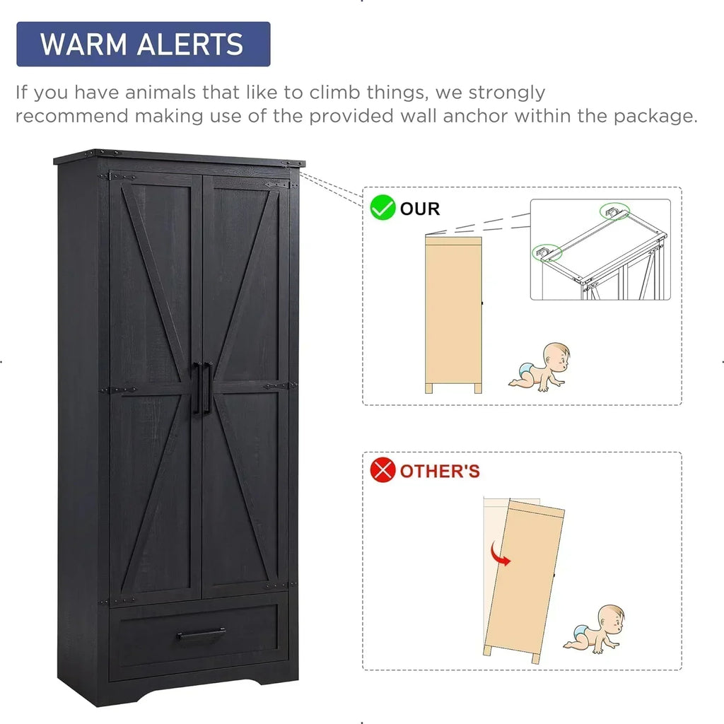 JXQTLINGMU Farmhouse Kitchen Pantry 72" Tall Wood Kitchen Storage Cabinet Adjustable Shelves wourant