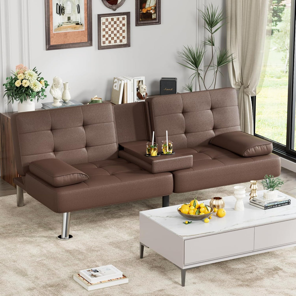 Homall Futon Sofa Bed Leather Futon Couch with Armrests Adjustable Recliner Sleeper Sofa Bed wourant