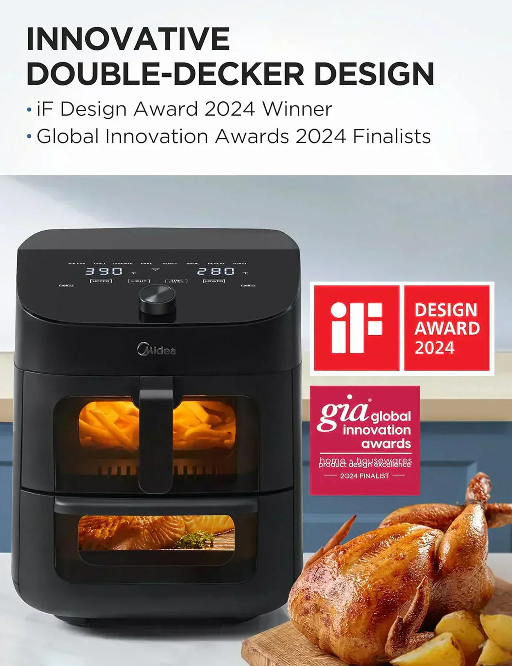 Dual Basket Air Fryer Oven 11 Quart 8 in 1 Functions Clear Window Smart Sync Finish Works wourant
