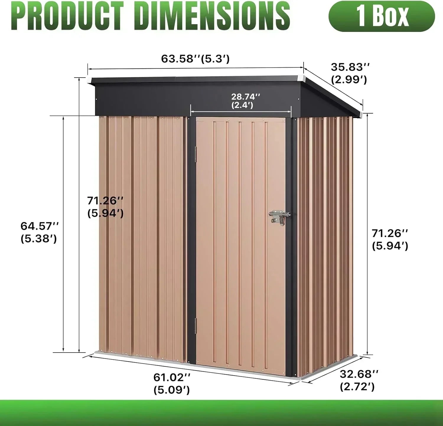 Aoxun 6.2x4 FT Shed Outdoor Storage Shed Metal Garden Shed Sloping Roof Tool Shed Bike Shed wourant