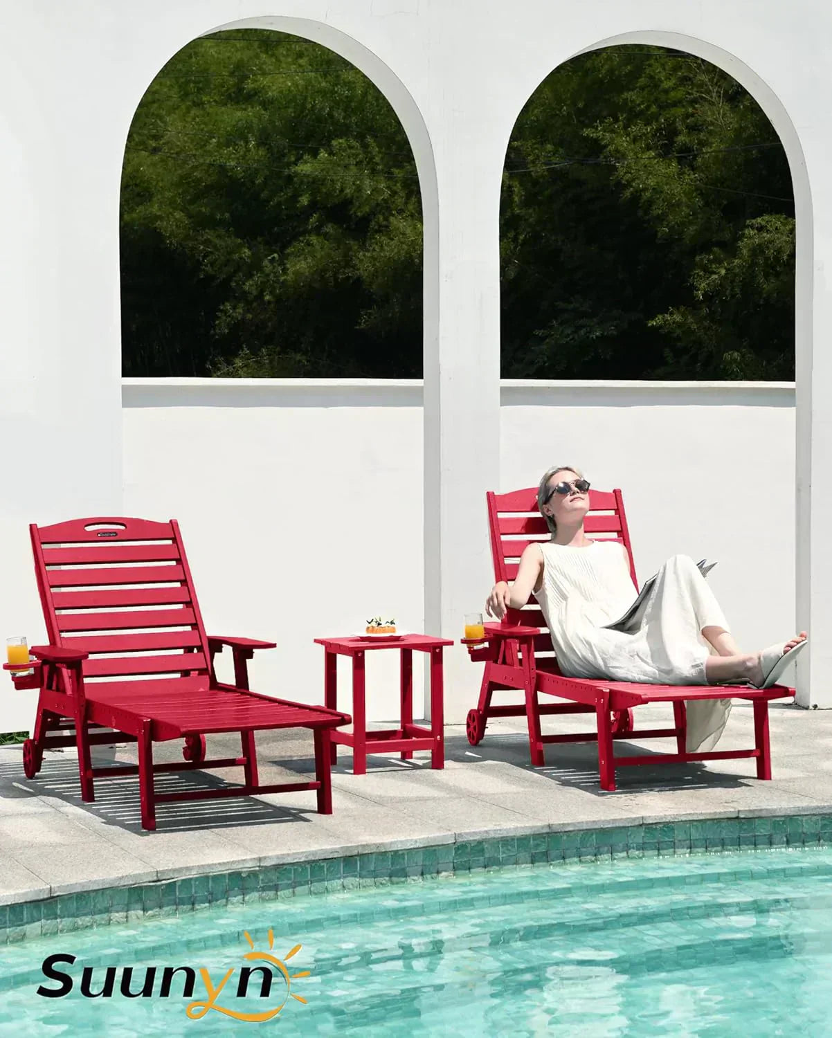 Lounge Chair Outdoor Chaise Lounge HDPE 6-Position Outdoor Chaise Lounge Patio Lounge Chair wourant