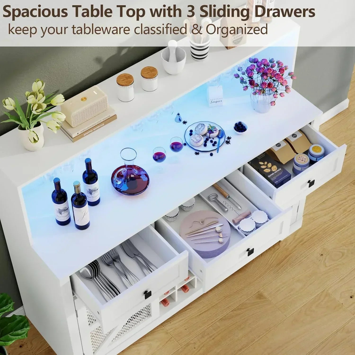 Wine Bar Cabinet with LED Light Liquor Cabinet with Glass Holder Coffee Bar for Liquor wourant