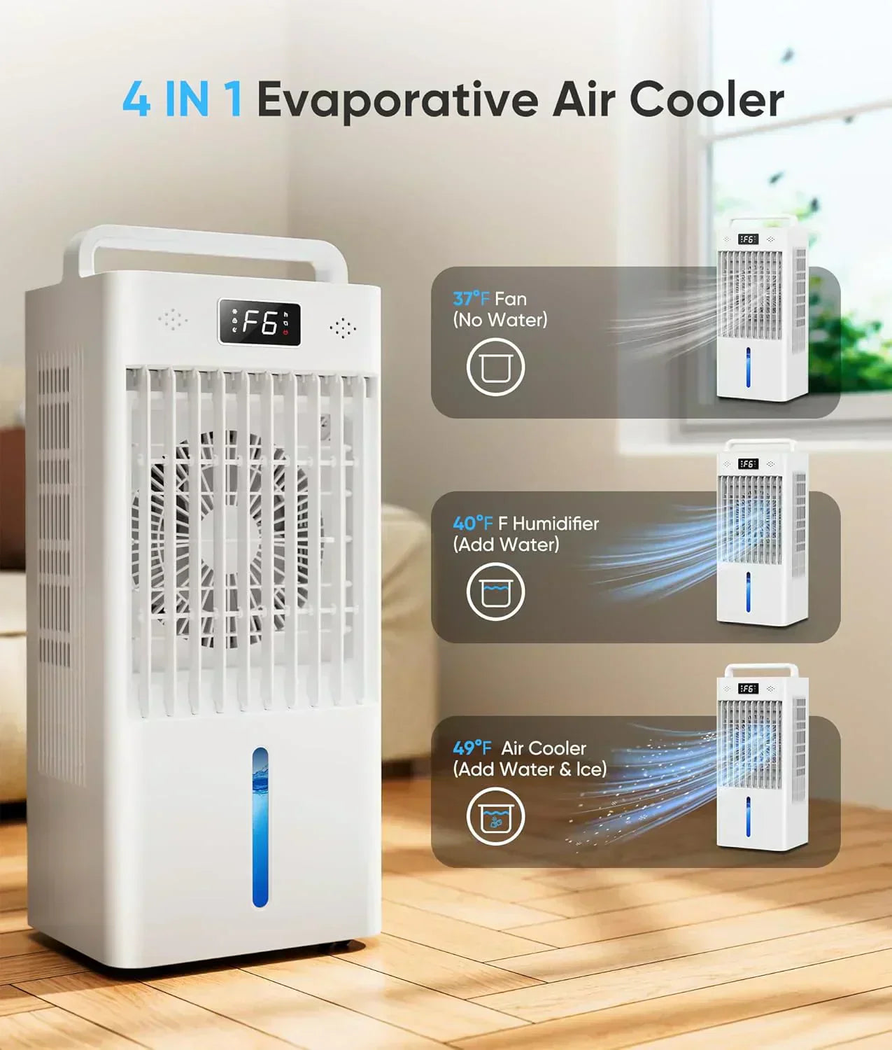 Windowless Portable Air Conditioners Evaporative Air Cooler 3 Modes & 3 Speeds 12H Timer wourant