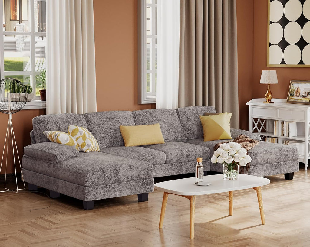 Furmax Sectional Couches for Living Room U-Shaped Sofa Couch Linen Fabric 4 Seat Sofa Set wourant