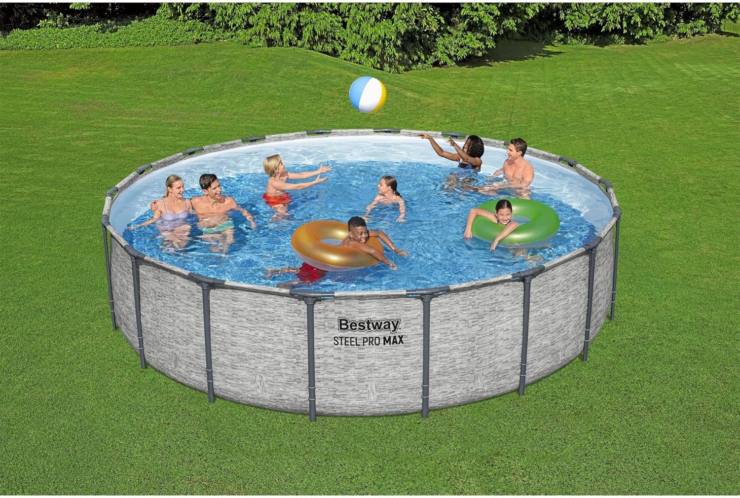 Steel Pro MAX 14 Foot x 48 Inch Round Metal Frame Above Ground Outdoor Swimming Pool Set wourant