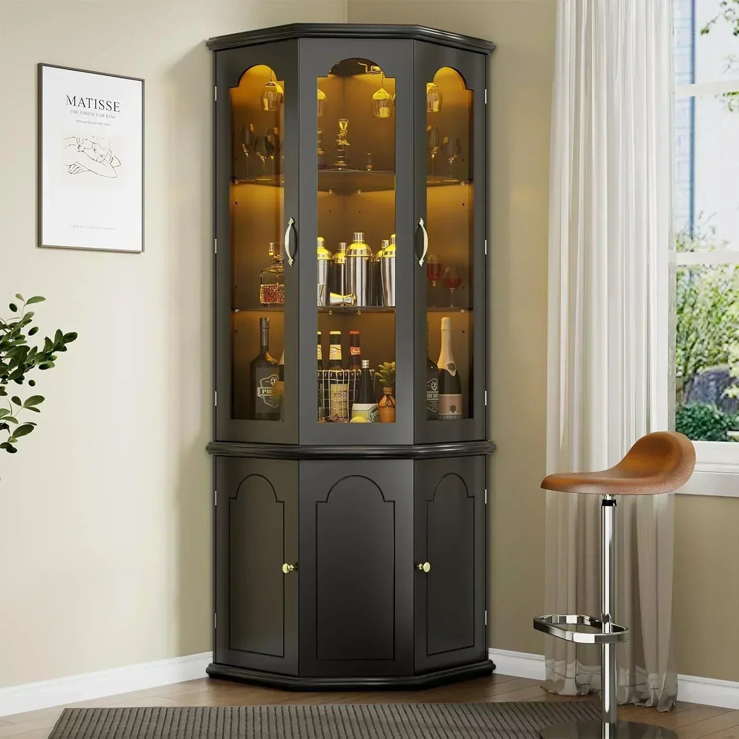 Corner wine cabinet with LED lights tall modern wine cabinet home bar wine storage cabinet wourant