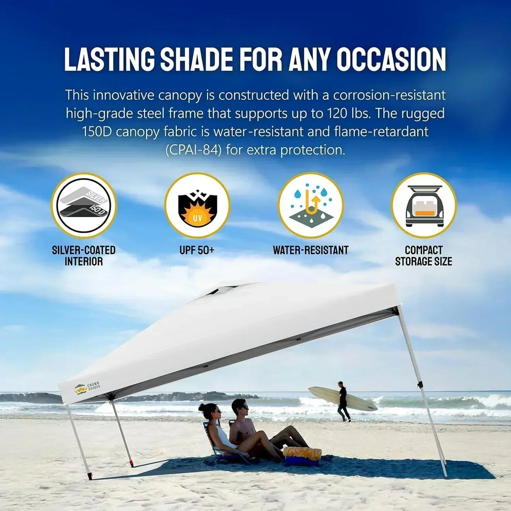 10x10 Pop-Up Awning One-Click Installation Beach Tent Outdoor Sunshade Silver Coated Top wourant