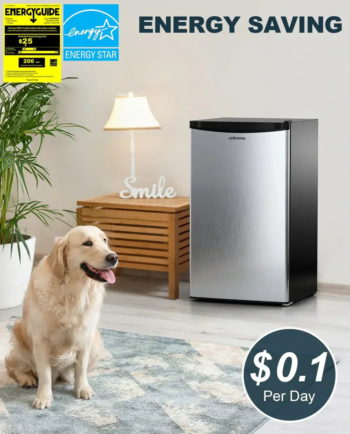 Upstreman 3.2 Cu.Ft Mini Fridge Freezer Single Door Fridge Dorm Fridge Adjustable Thermostat wourant