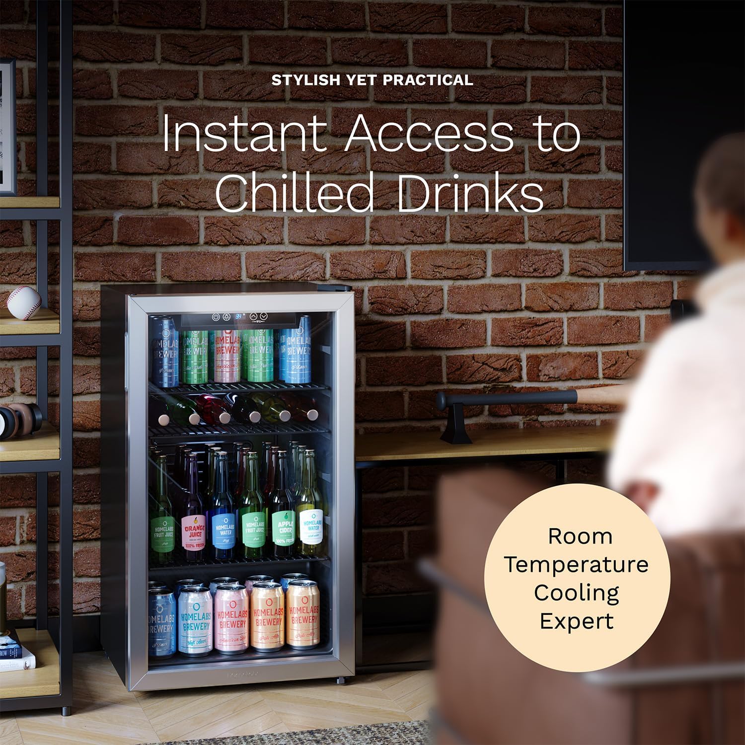 hOmeLabs Beverage Refrigerator and Cooler Mini Fridge with Glass Door for Soda Beer or Wine wourant
