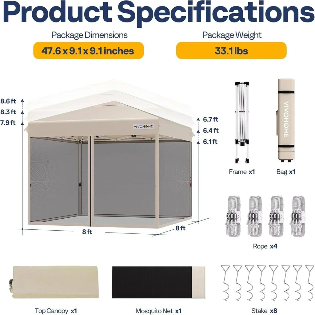 10x10ft Easy Pop-Up Canopy Outdoor Screen Tent with Mosquito Netting 2 Zipper Doors Roller Bag wourant