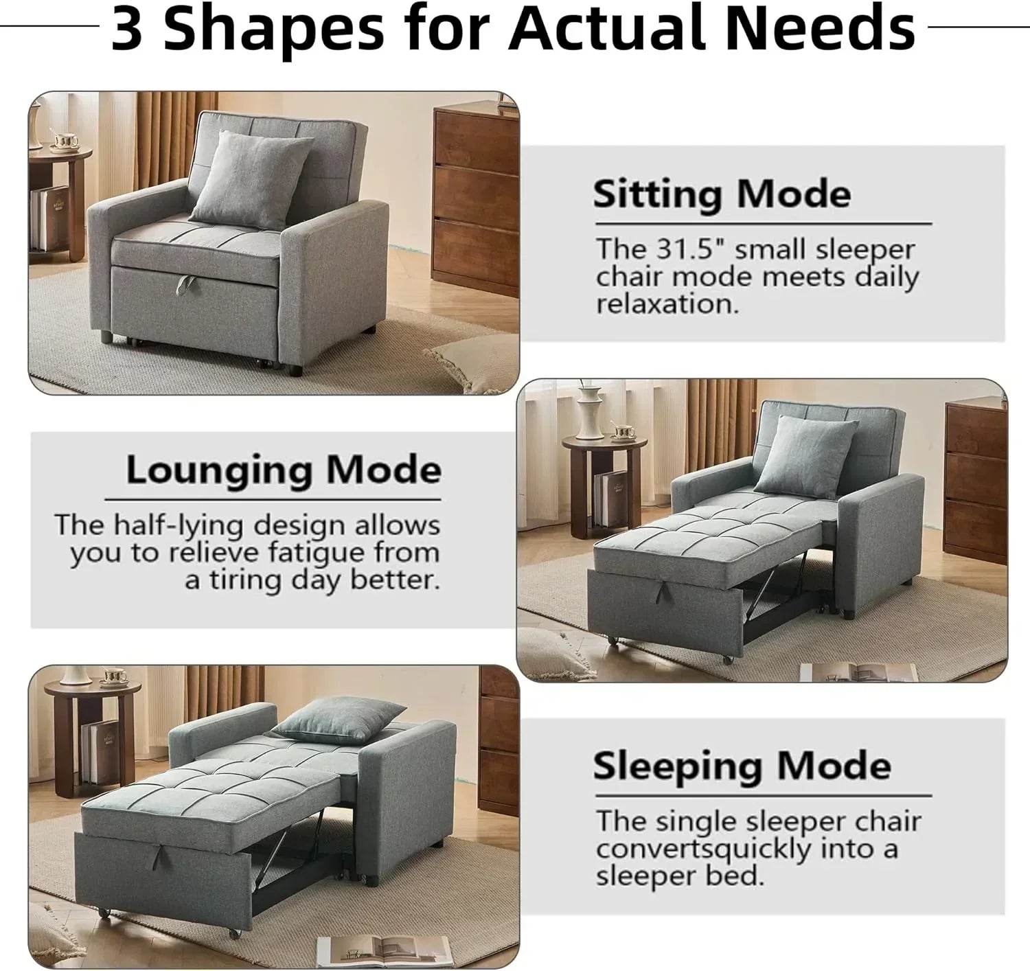 Sofa Bed Chair Convertible Sleeper Sofa with Pull-Out Bed wourant