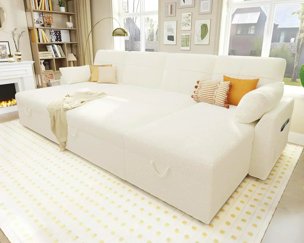 VanAcc Sofa Bed Sleeper Sofa with Storage Chaise 2 in 1 Pull Out Couch Living Room wourant