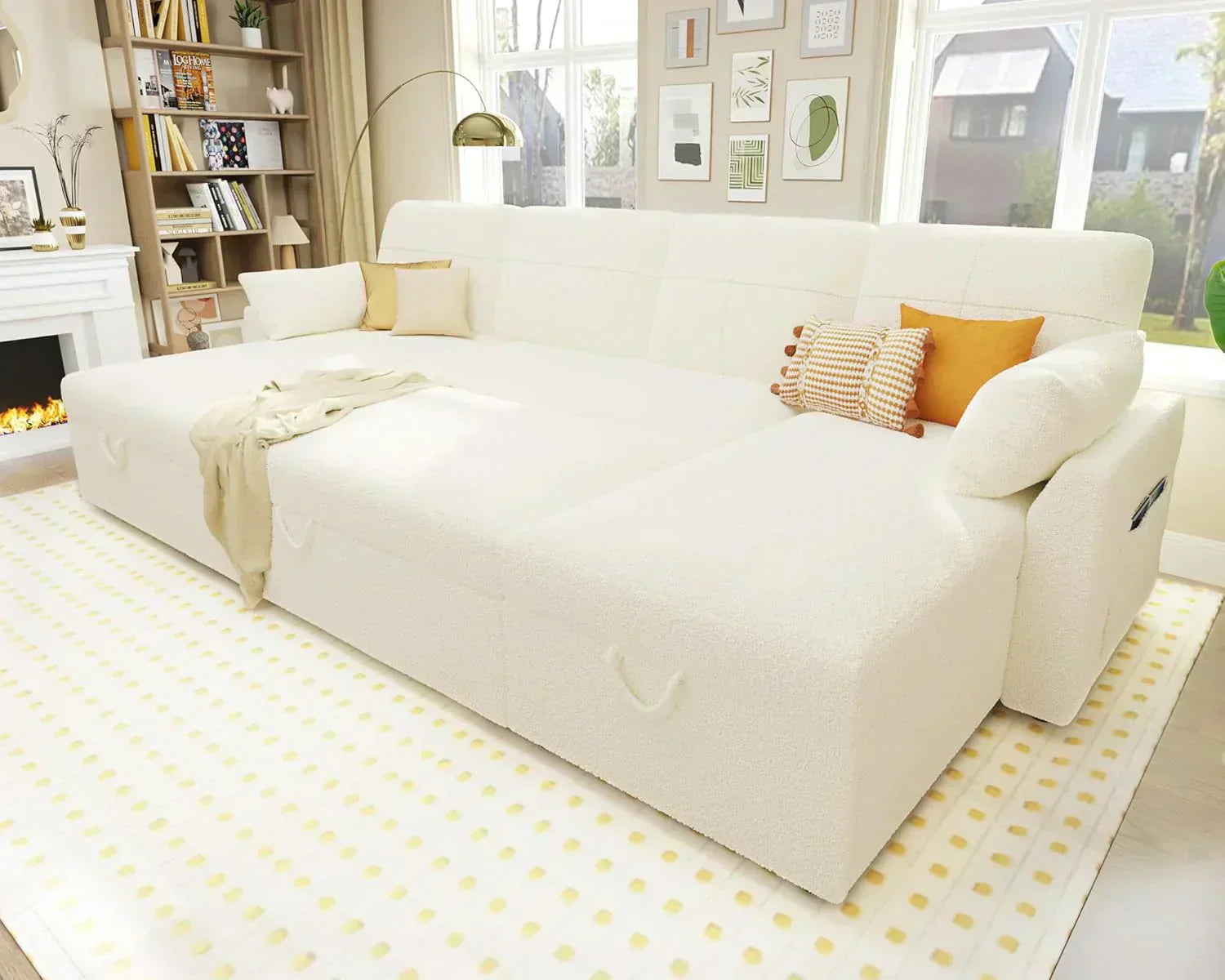 VanAcc Sofa Bed Sleeper Sofa with Storage Chaise 2 in 1 Pull Out Couch Living Room wourant