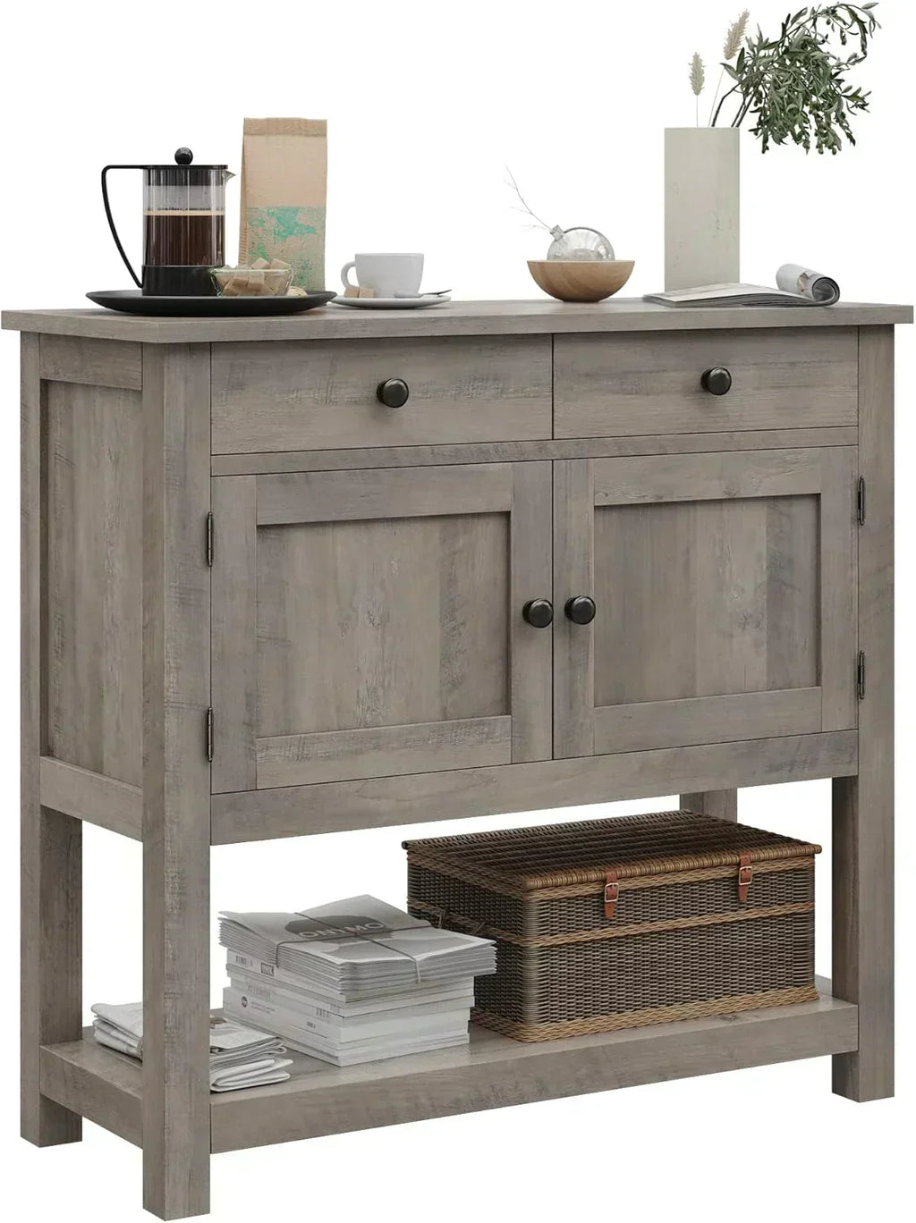 Farmhouse style console table coffee bar entry table with storage rack sofa table wourant