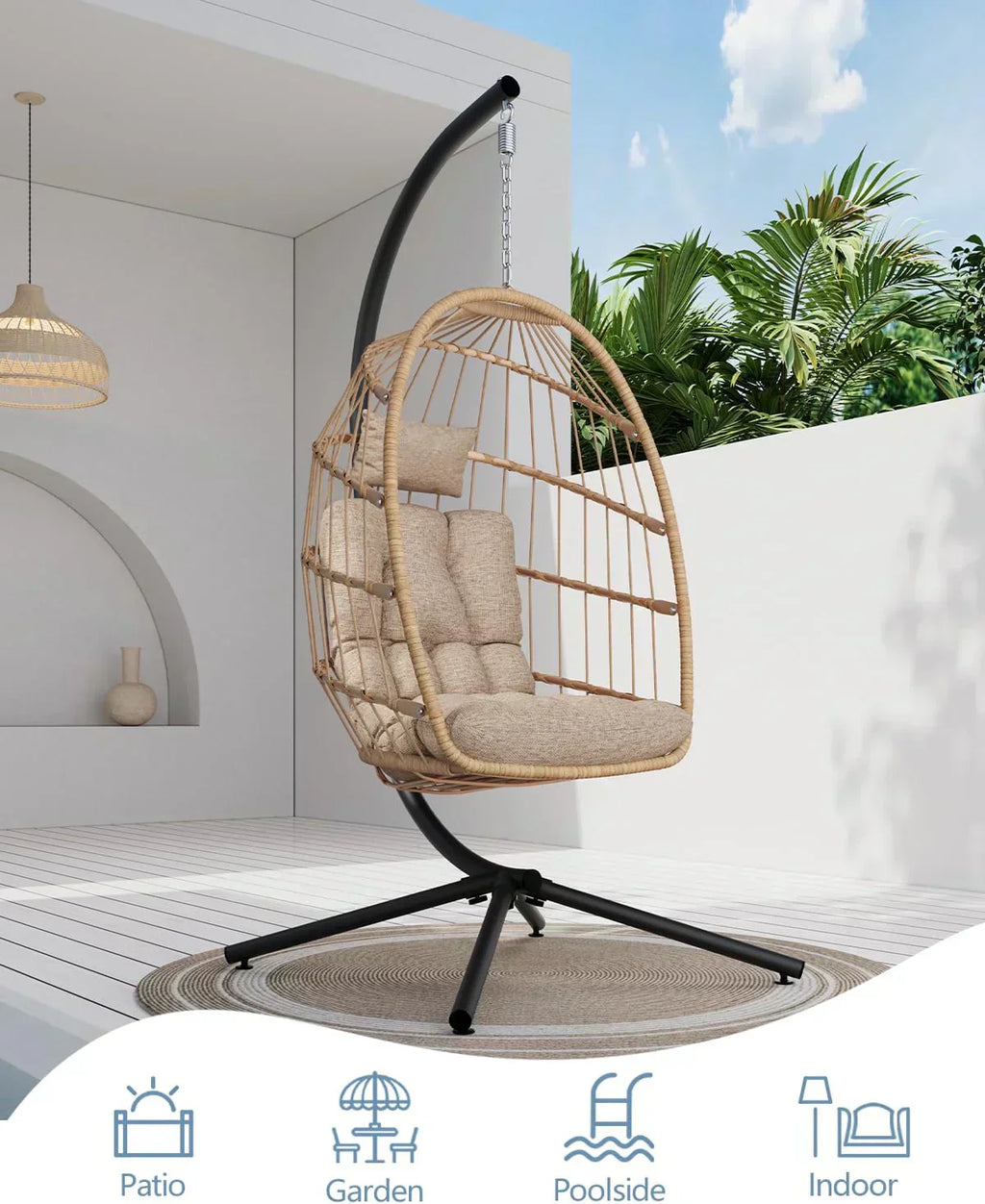 SWITTE Egg Chair Outdoor with Stand Indoor Wicker Hanging Egg Swing Chair with Cushion wourant