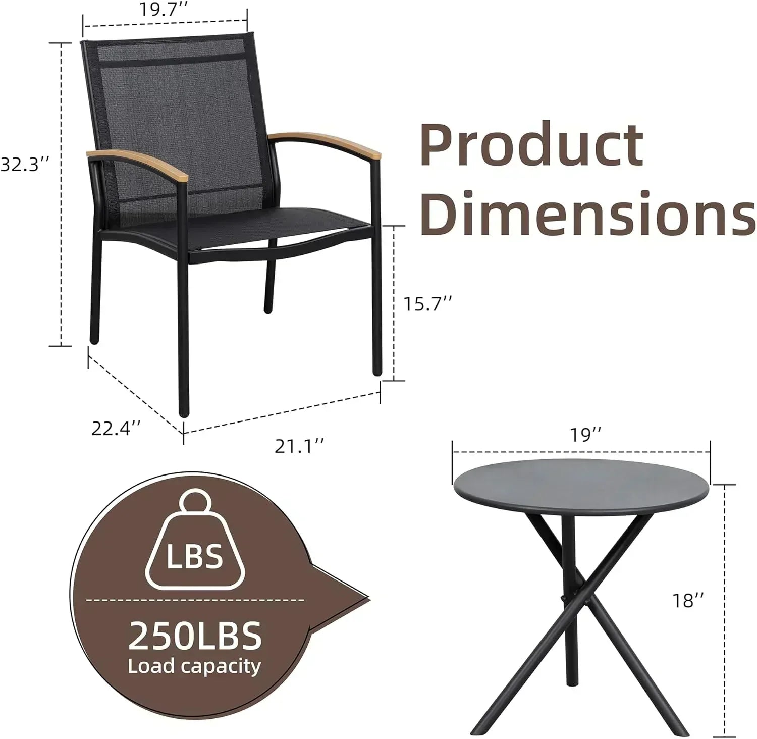 Shintenchi 3 Pieces Patio Bistro Sets Outdoor Textilene Fabric Conversation Bistro Set wourant