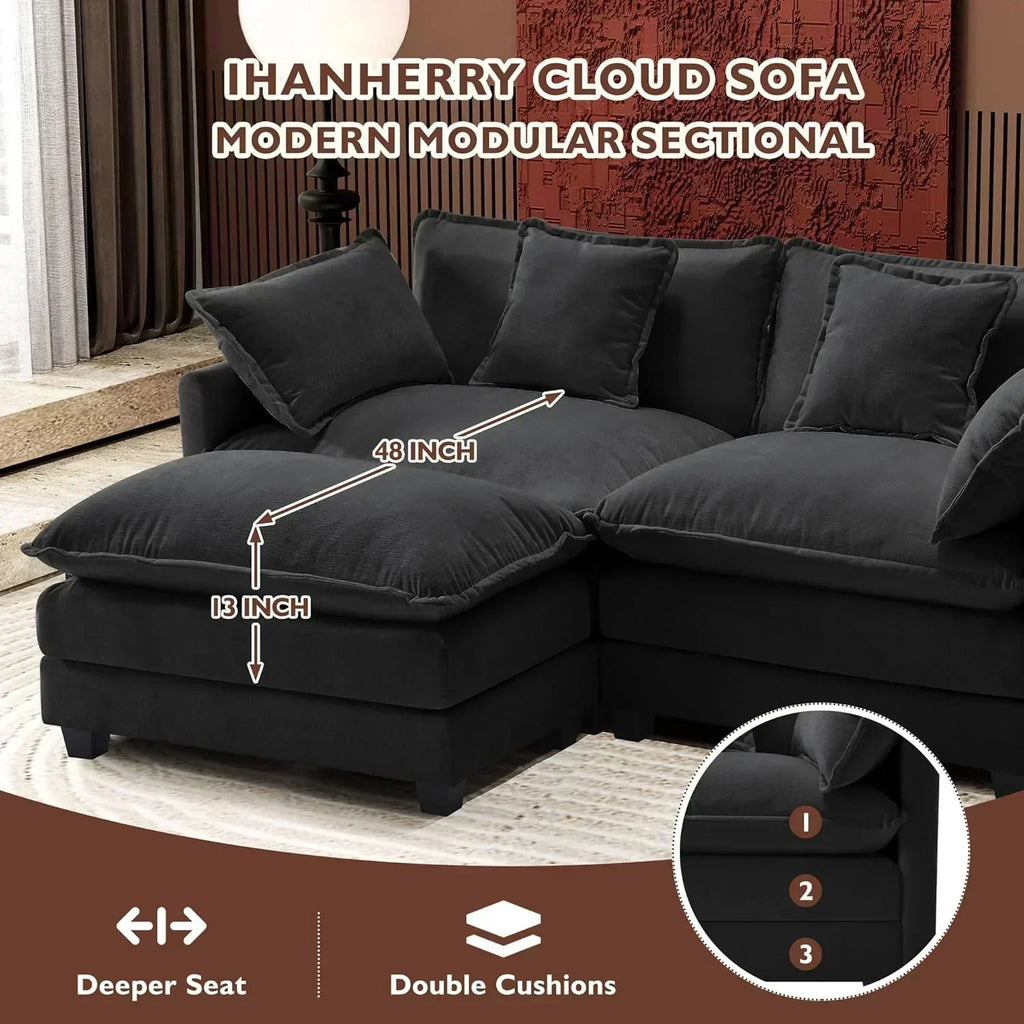 111.4 Inch L Shaped Modern Sofa Modular Cloud Sofa with Ottoman 4 Seater Chenille Deep Seat Sofa wourant