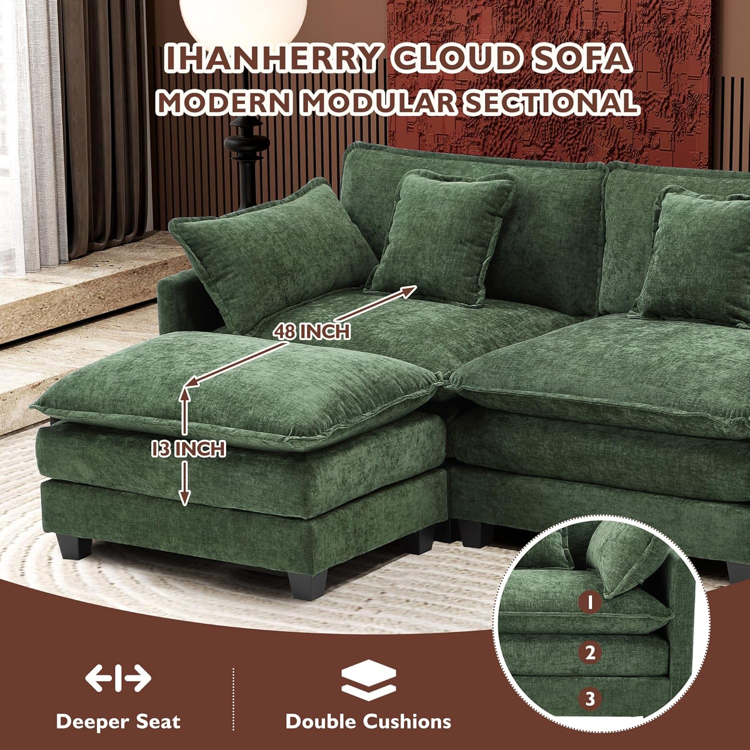 ihanherry 146-inch U-shaped modern sofa modular area cloud sofa wourant