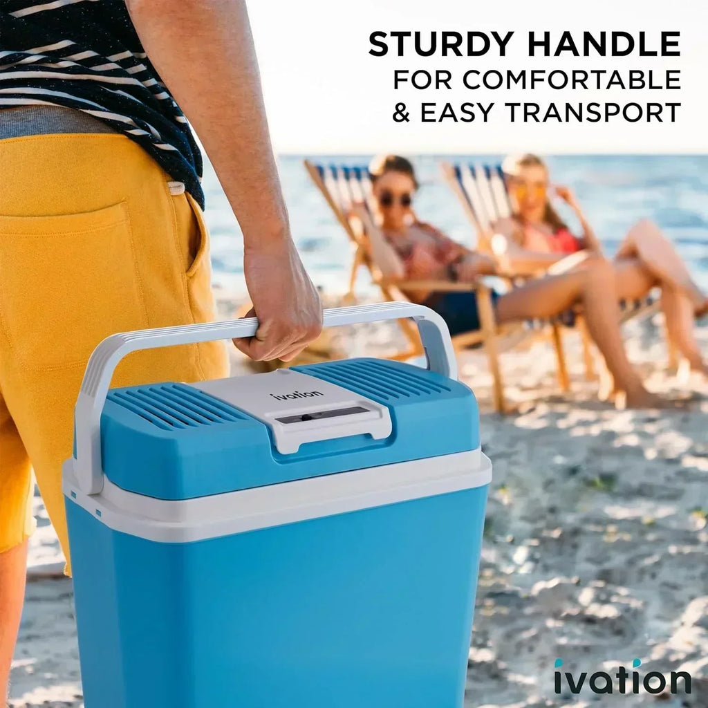 Electric Cooler & Warmer with Handle 24 L Portable Thermoelectric Fridge for Vehicles Trucks wourant