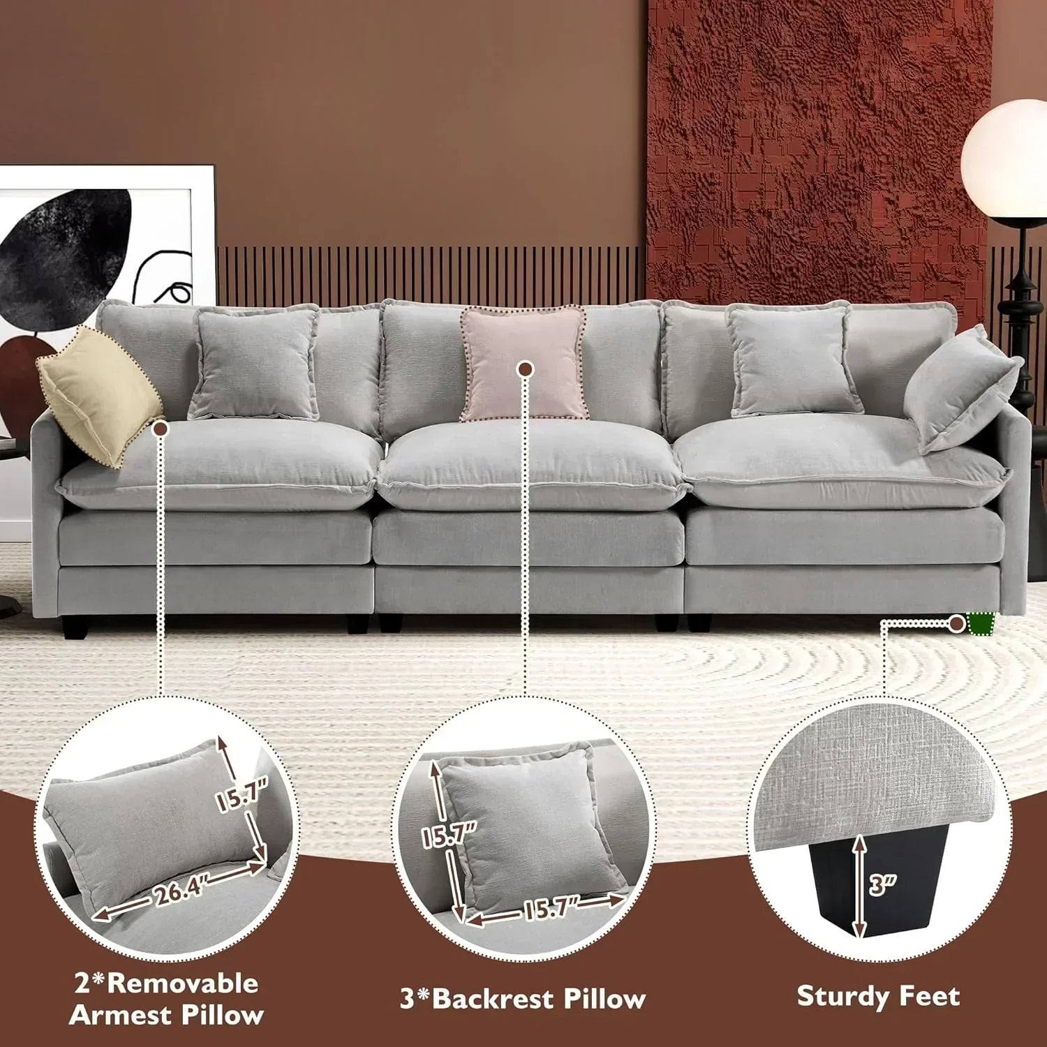 ihanherry 146-inch U-shaped modern sofa modular area cloud sofa wourant