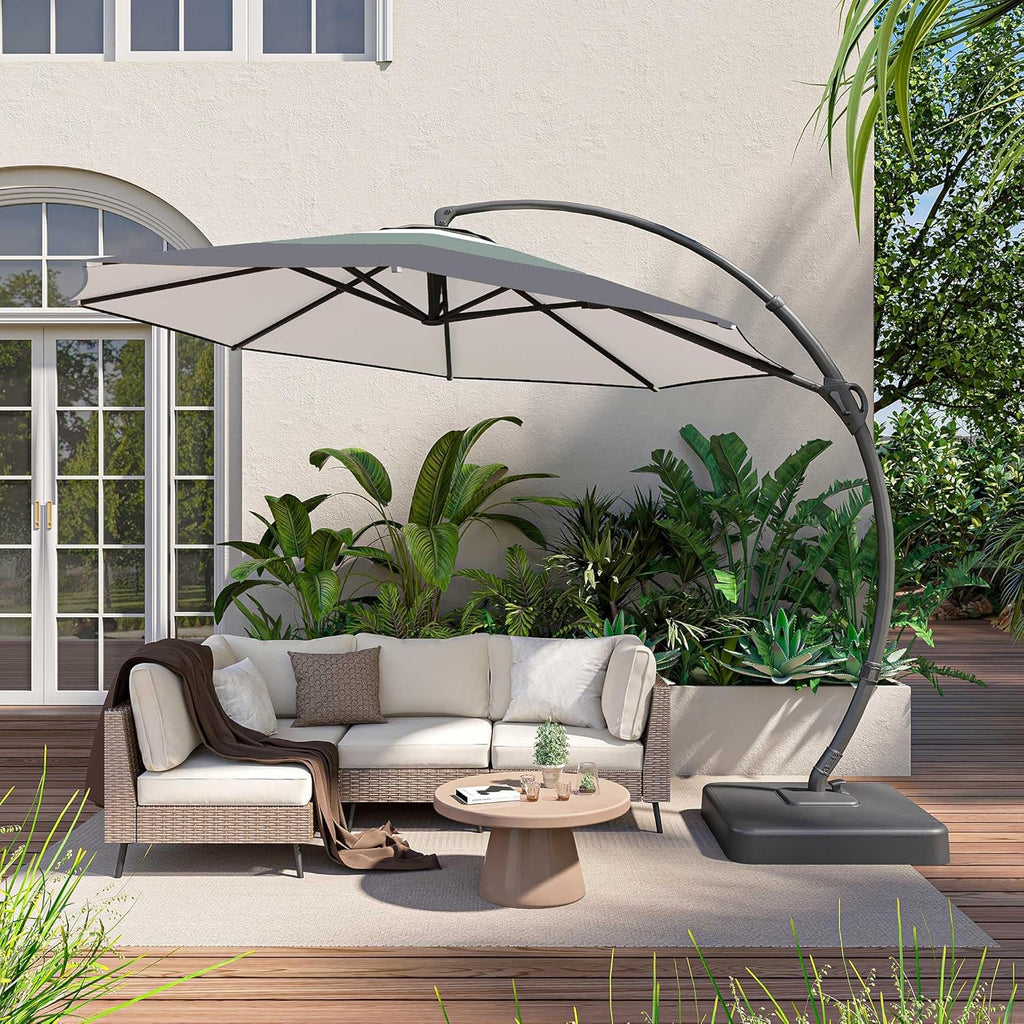 LAUSAINT HOME Outdoor Patio Umbrella with Base included 11 FT Deluxe Curvy Cantilever Umbrella wourant