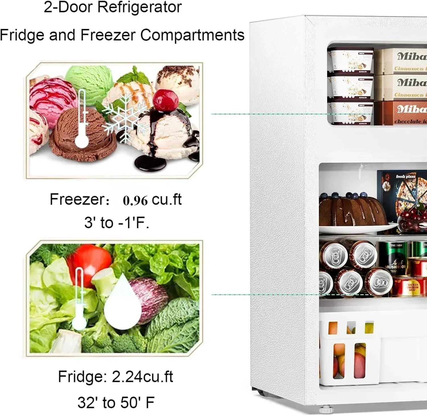 Antarctic Star Compact Mini Refrigerator Separate Freezer Small Fridge Double 2-Door wourant